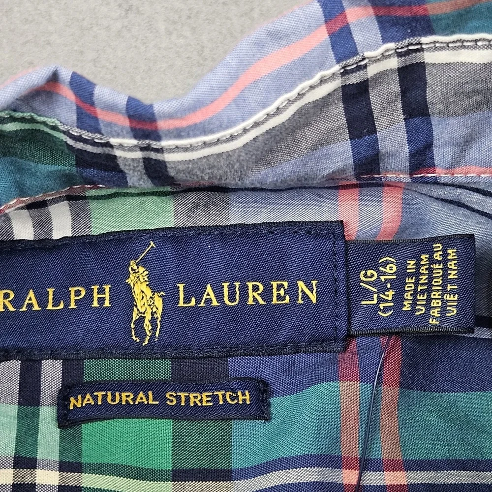 Ralph Lauren Dress Shirt Boys Size L 14/16 Long Sleeve Button Down Plaid NEW